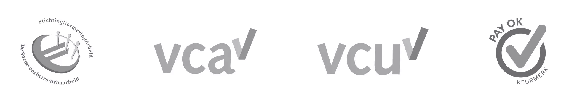 Certification logos for safety, quality, and fair payment: SSVV, VCA, VCU, and PayOK.