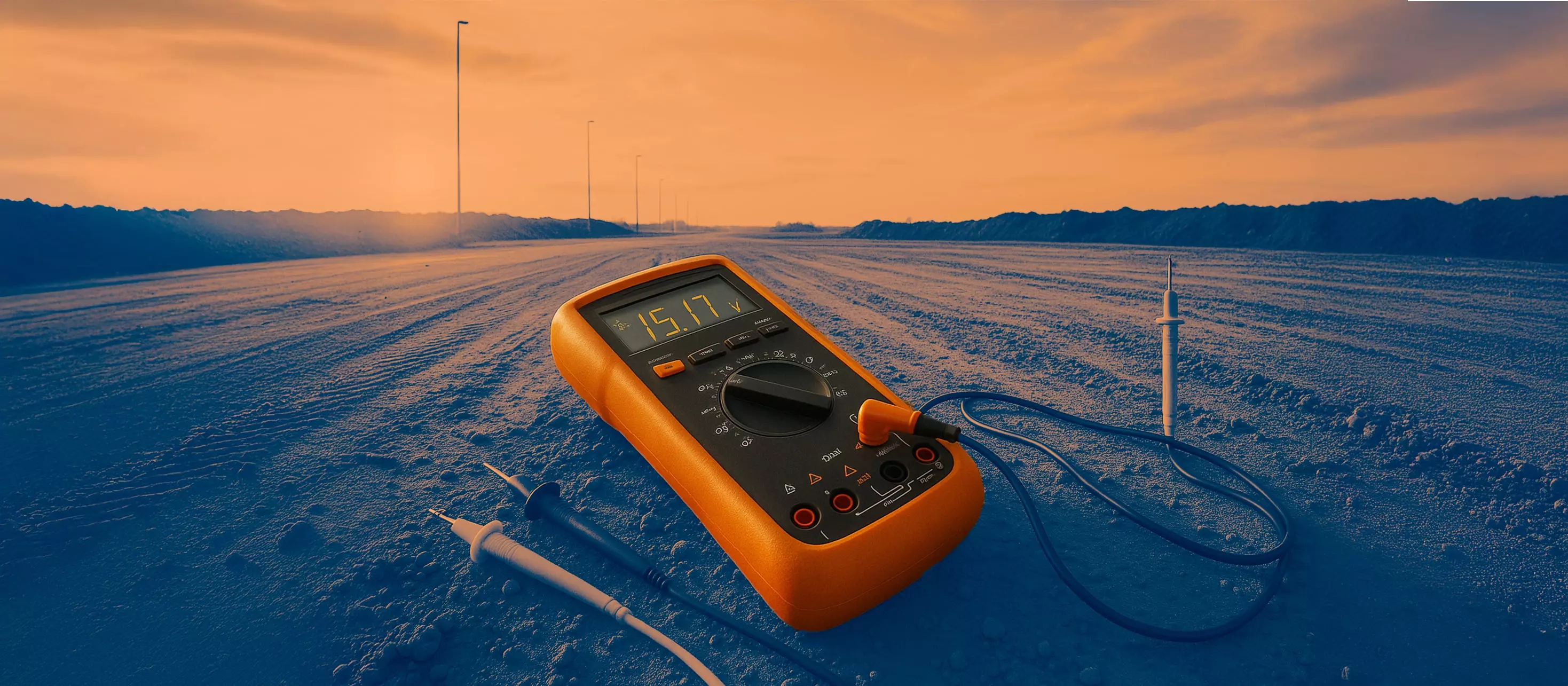 Close-up of an electrical measuring device on the ground.